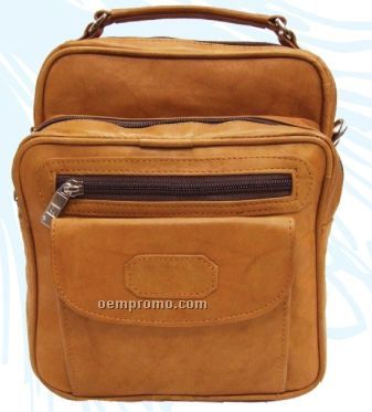 Medium Brown Leah Cowhide 3 Zipper Purse W/ Multiple Zipper Pocket