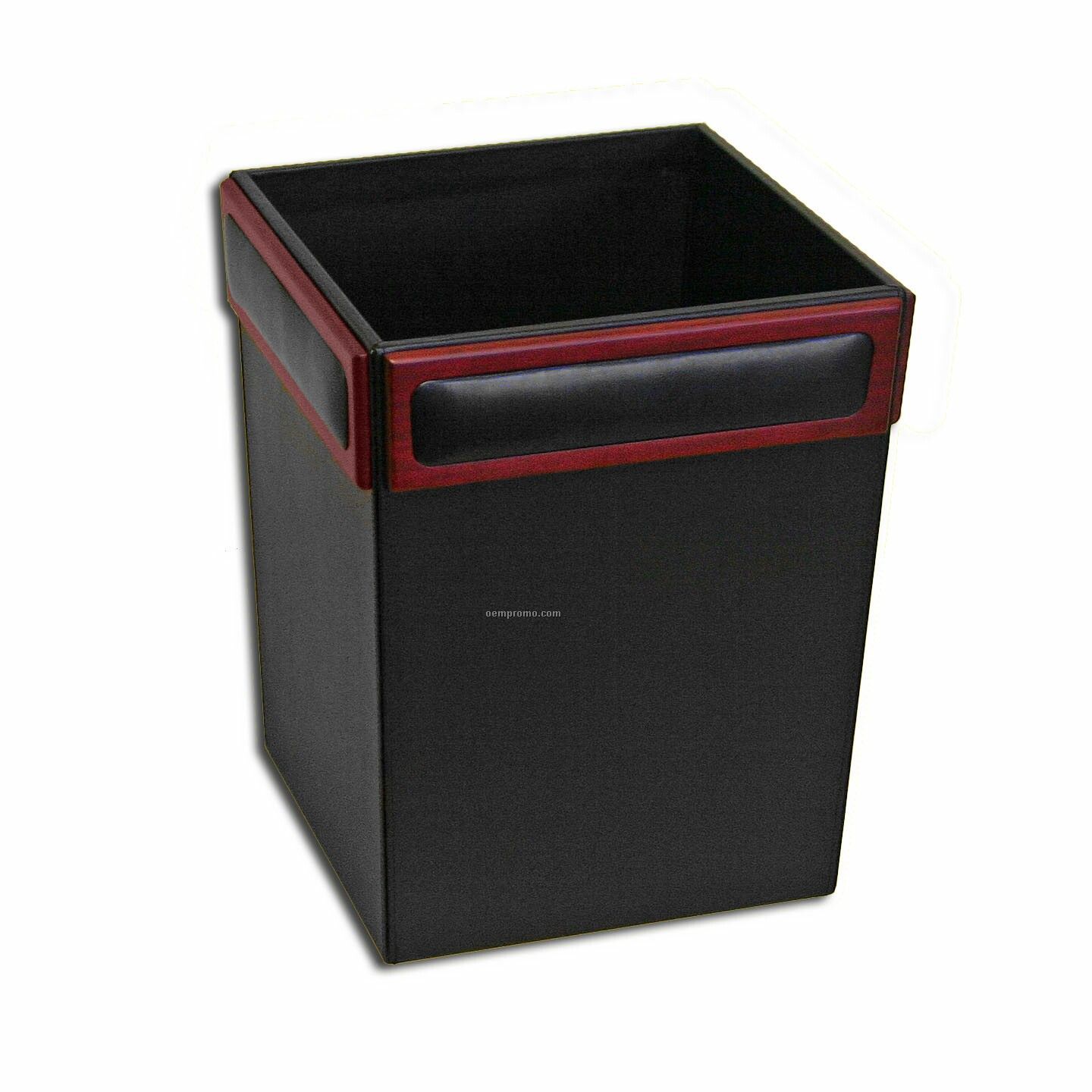 Rosewood Wood & Leather Square Waste Basket