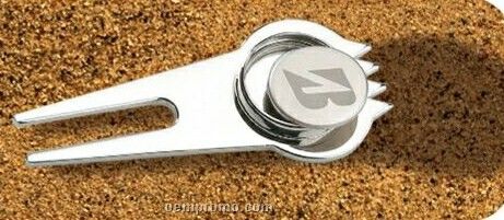 Golf Series Silver Divot Tool W/ Cleat Cleaner & Magnetized Ball Marker