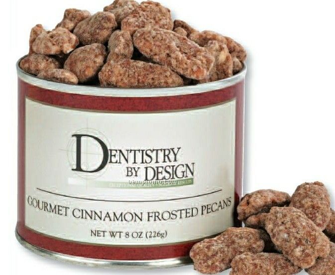Cinnamon Frosted Pecans In Tin W/ Custom Label 8 Oz.