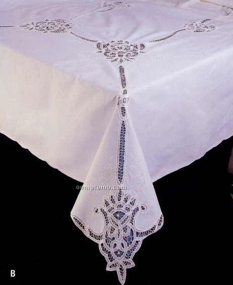 Cotton 36"X36" Square Tablecloth & 4 Napkins With Battenberg Lace