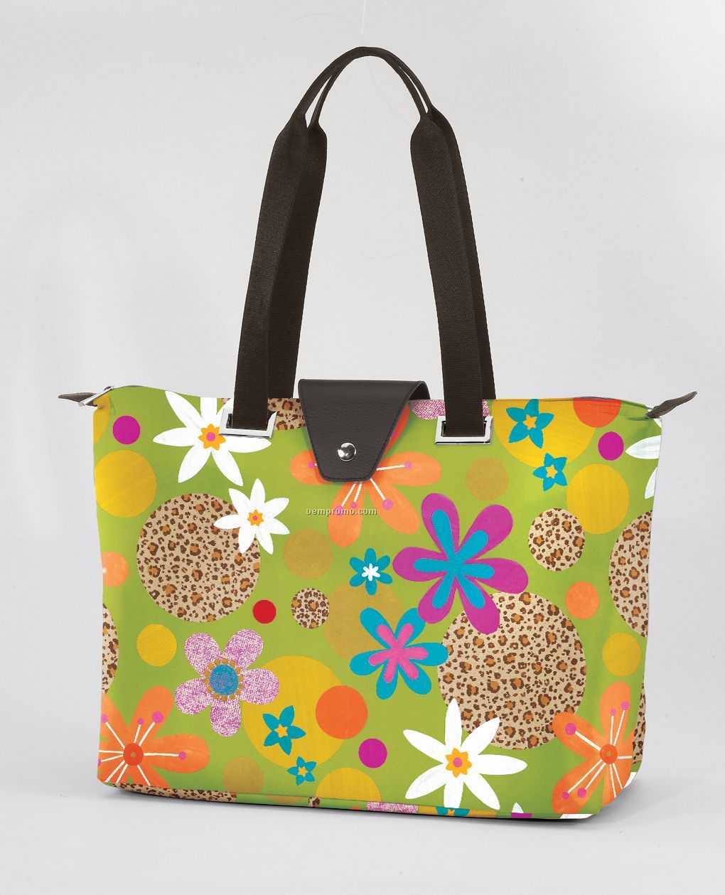 Hampton Fold-up Tote Bag - Green Leopard Floral Pattern