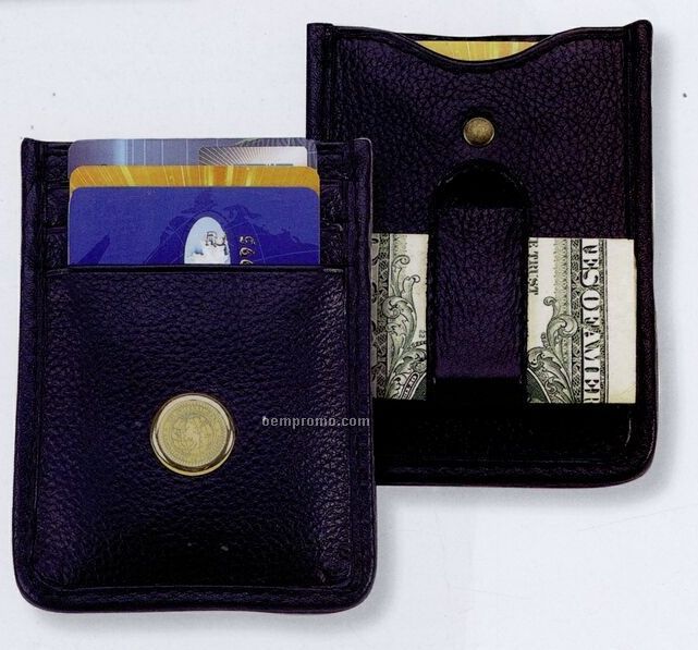 Soft Nappa Leather Money Clip/ Card Holder - Silver Medallion