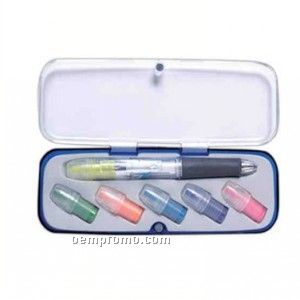 3-color Ballpoint Pen With 6 Interchangeable Highlighters