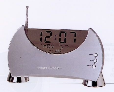 Moon Lcd Clock & Radio (Silver) (7.09"X1.65"X4.33")