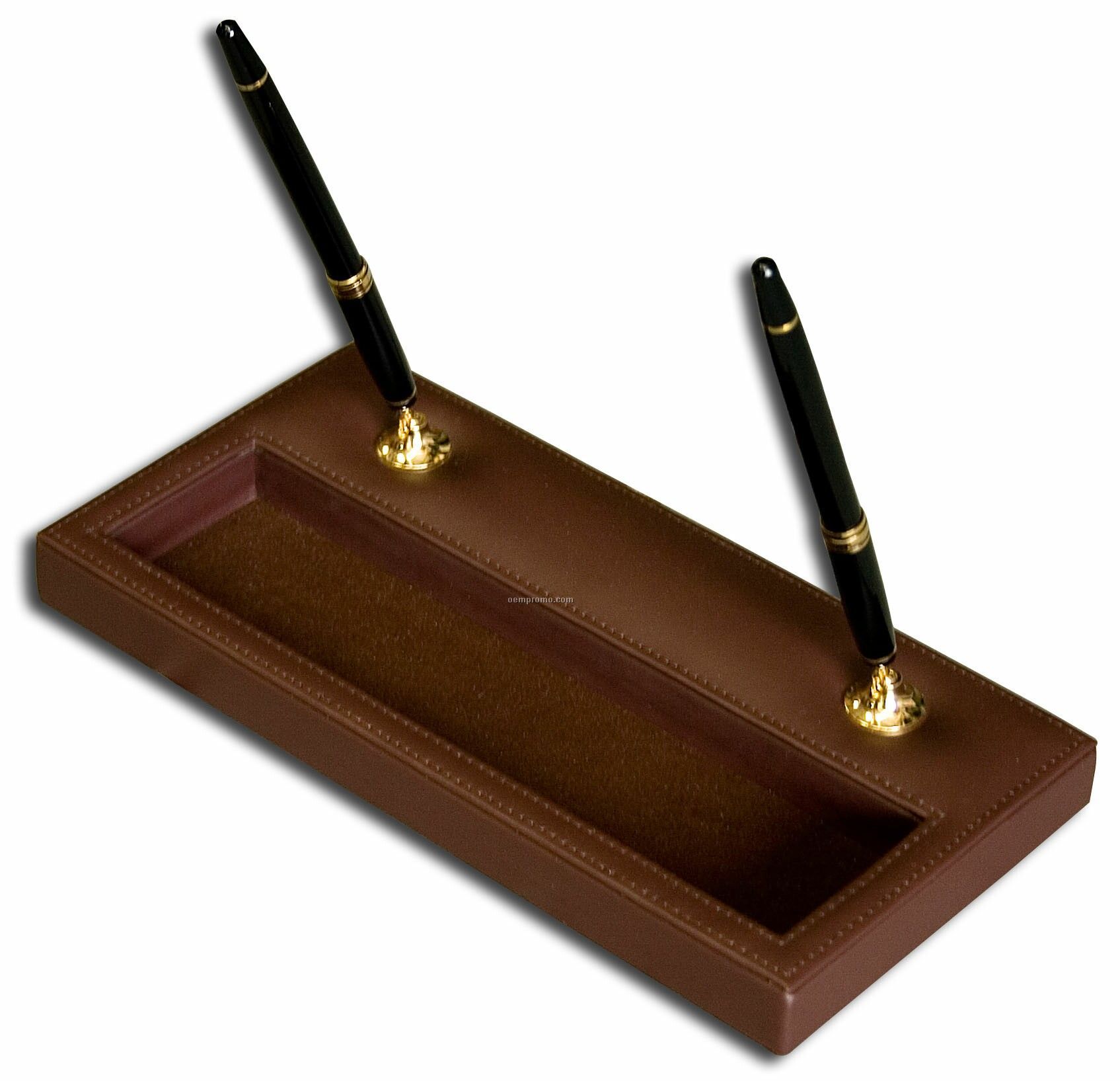 Chocolate Brown Classic Leather Double Pen Stand