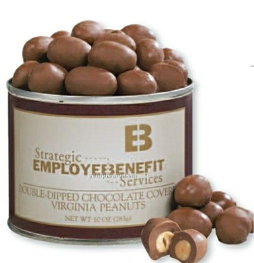 Double Dipped Chocolate Covered Peanuts In Tin W/ Custom Label 10 Oz.