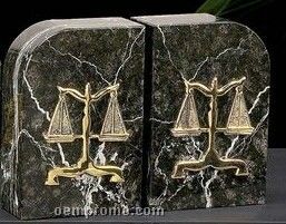 Green Marble Gold Plated Legal Scales Bookends