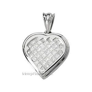 Ladies' 14kw 1 Ct Tw Diamond Square Princess Heart Pendant