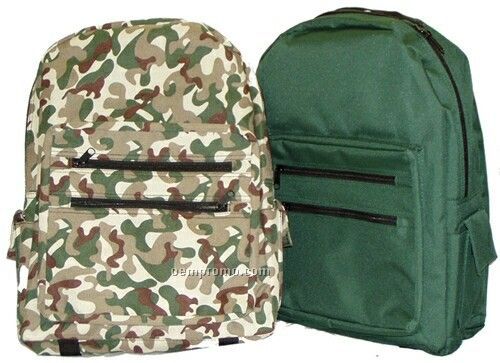 Lightweight Backpack W/ Front Zipper Pockets (Solid Color) - 600d