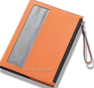 Pu Leatherette Medium Sized A6 Notebook W/ Zipper Window Pocket