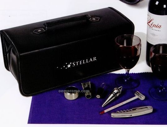 Wine Case With Goblets/ Corkscrew/ Thermometer/ Stopper And Pour Spout