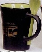 8 Oz. Spooner Mug W/Spoons In Lime Green In & Black Matte Out Twilight