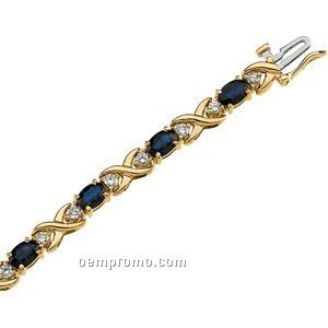 Ladies' 14ky 6x4 Genuine Sapphire & 1-3/8 Ct Tw Diamond Round Bracelet