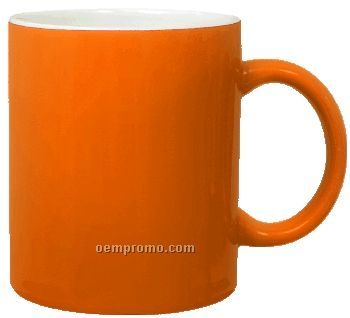 11 Oz. Red Or Orange Two Tone Ceramic C-handle Mug
