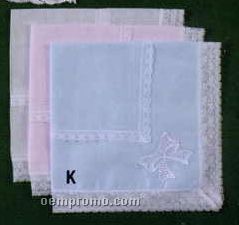 12" Ladies Lace Solid Color Handkerchief With White Lace