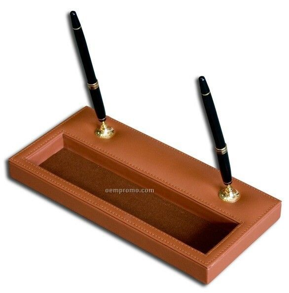 Tan Classic Leather Double Pen Stand