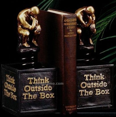 Think Outside The Box Bronze Metal Bookends