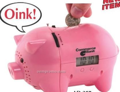 AM/FM Clock Radio Piggy Bank With "Oink" Sound