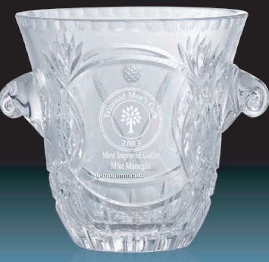 Hand Cut Crystal Ice Bucket Award W/ 2 Handle /7"