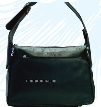 Ladies Medium Brown Abigail Shoulder Bag W/ Top & Front Zip Sections