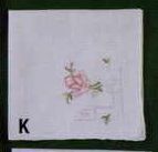 11" Ladies White Embroidered Handkerchief With 2 Tone Pink Rose Corner