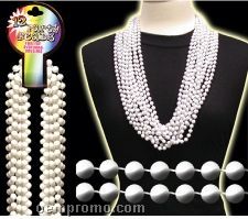 33" White Metallic Round Beads Necklace