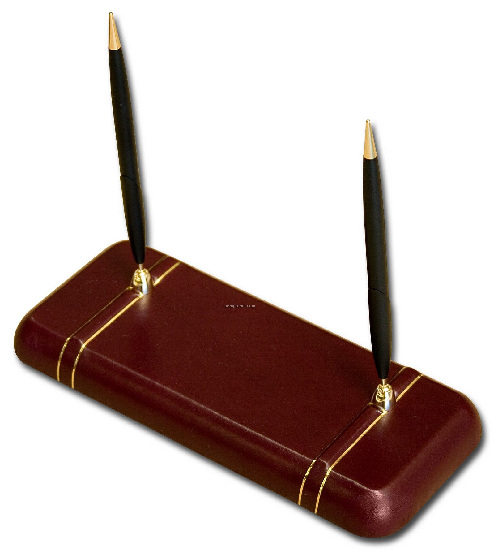 Burgundy Red Gold-striped Leather Double Pen Stand