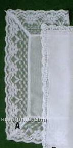 13" Ladies White Lace Handkerchief With Daisy Border