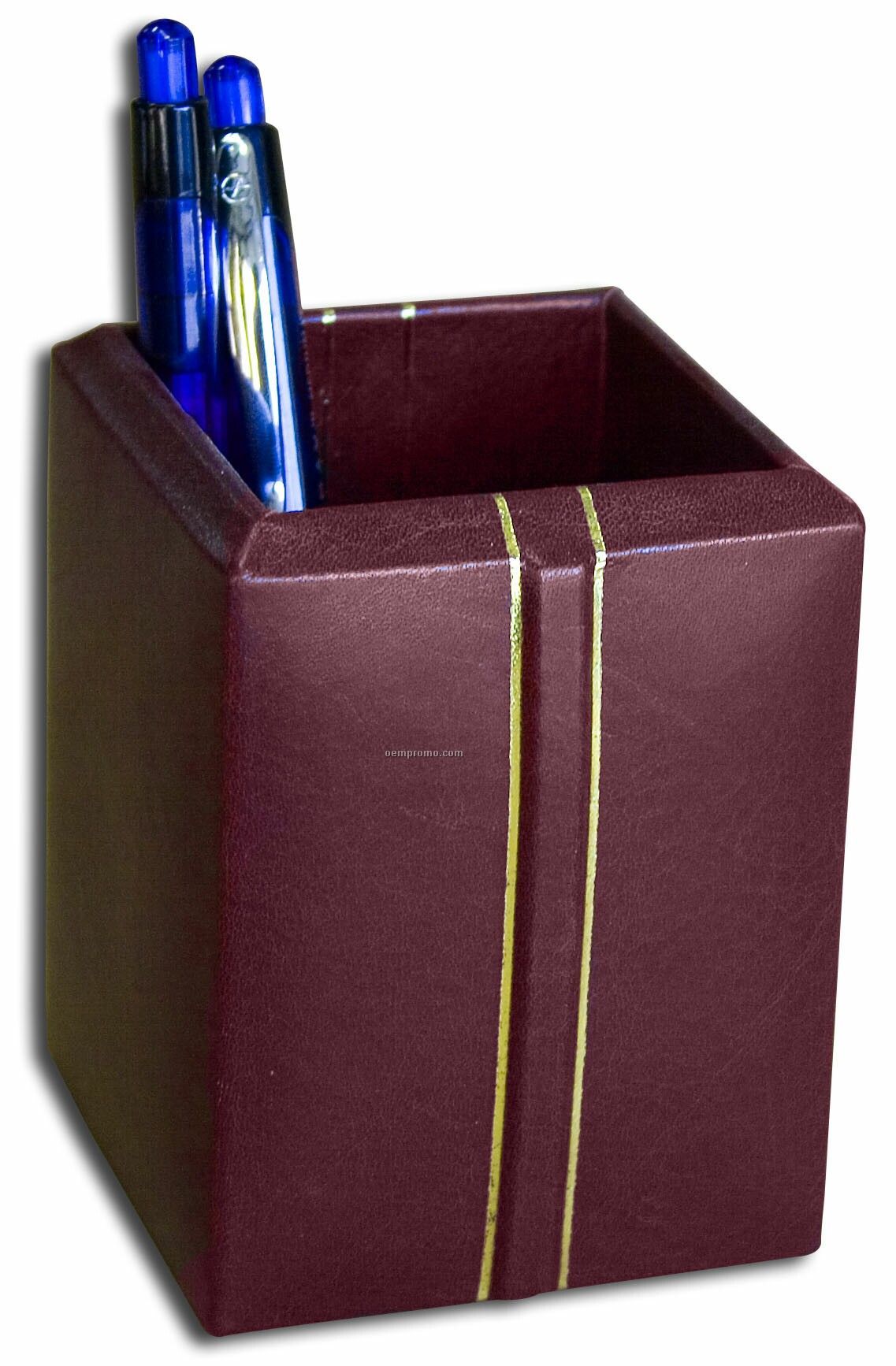 Burgundy Gold-striped Leather Pencil Cup