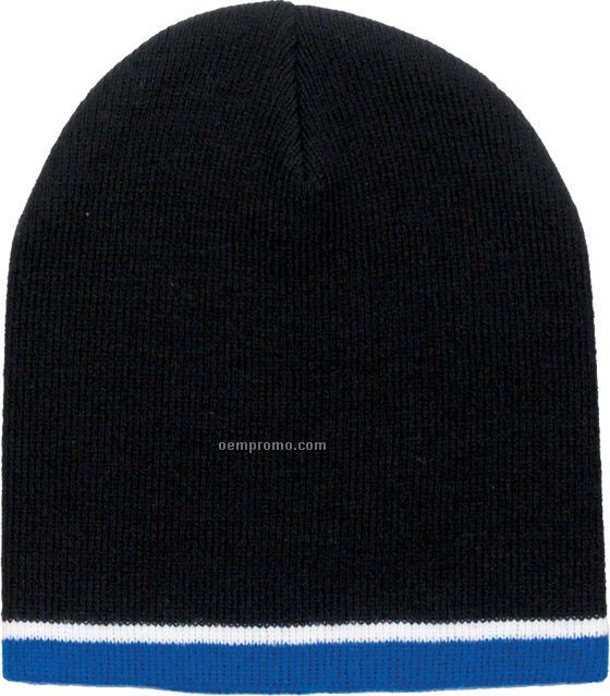 Tri Color Beanie Hat W/ White Trim (Overseas 6-7 Week Delivery)