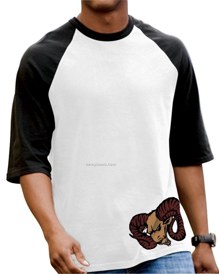 Anvil Adult 100% Preshrunk Cotton 3/4 Sleeve Baseball T-shirt (White/ S-xl)