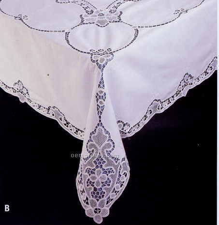 Cotton 72"X144" Oblong Tablecloth & 12 Napkins With Point De Venice