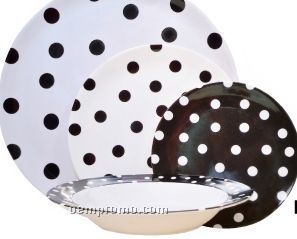 Polka Dot Black White Melamine Round Platter (14")