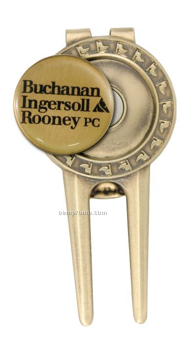 Solid Brass Divot Tool W/ Money Clip Back And Silk Screened Ball Marker