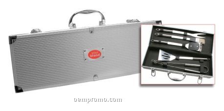 5-piece Barbeque Tool Set In Metal Luggage-style Container