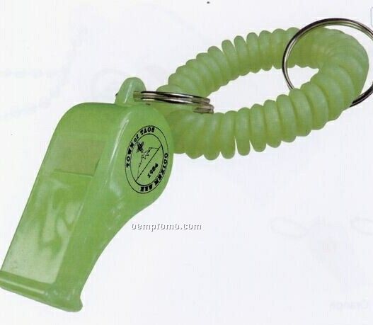 Glow-in-the-dark Wrist Coil With Whistle Key Chain