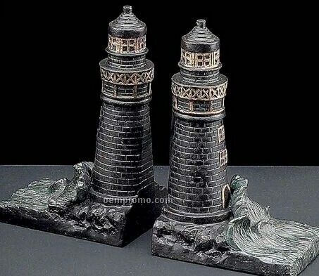 Bronzed Metal Lighthouse Bookends