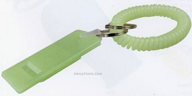 Glow-in-the-dark Flat Whistle W/ Wrist Coil Key Chain(2-3/4