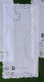 12" Ladies White Swiss Bridal Handkerchief With Flower Swirl Border