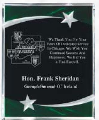 Crystal Edge Acrylic Plaque W/ Green Marble Accent (9"X12")