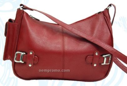 Ladies Dark Brown Jasmine Mid Size Top Zip Bag W/ 2 Buckles