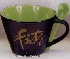 16 Oz. Hilo Spooner Mugs W/Spoons In Lime Green In & Black Matte Out