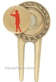 Brass Divot Tool With Silk Screened Magnetic Ball Marker - Plain Back