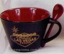 16 Oz. Hilo Spooner Mugs W/Spoons In Maroon Red In & Black Matte Out
