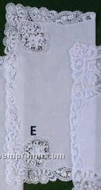 12" Ladies White Swiss Bridal Handkerchief W/Flower Swirl Border & Corners