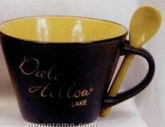 16 Oz. Hilo Spooner Mugs W/Spoons In Yellow In & Black Matte Out