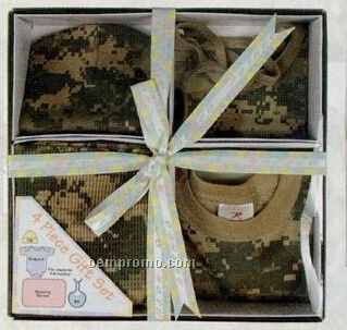 Infant Romper Gift Set With Bib/ Crib Cap & Receiving Blanket