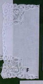12" Ladies White Swiss Bridal Handkerchief With Flower And Bell Corner