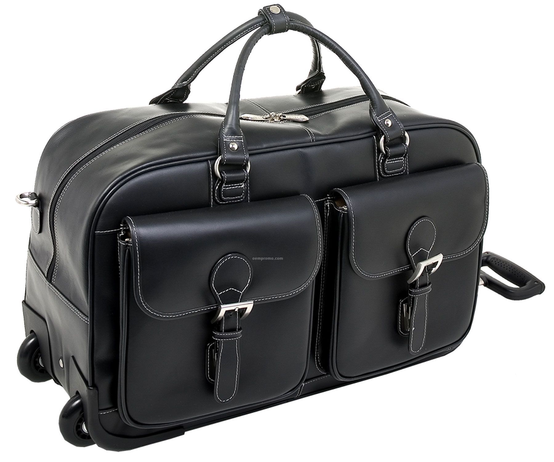Discovolo Leather Wheeled Duffel Bag - Black